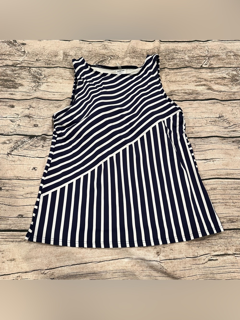 Lands' End Diagonal Navy and White Striped High Neck Tankini Top Size 10
